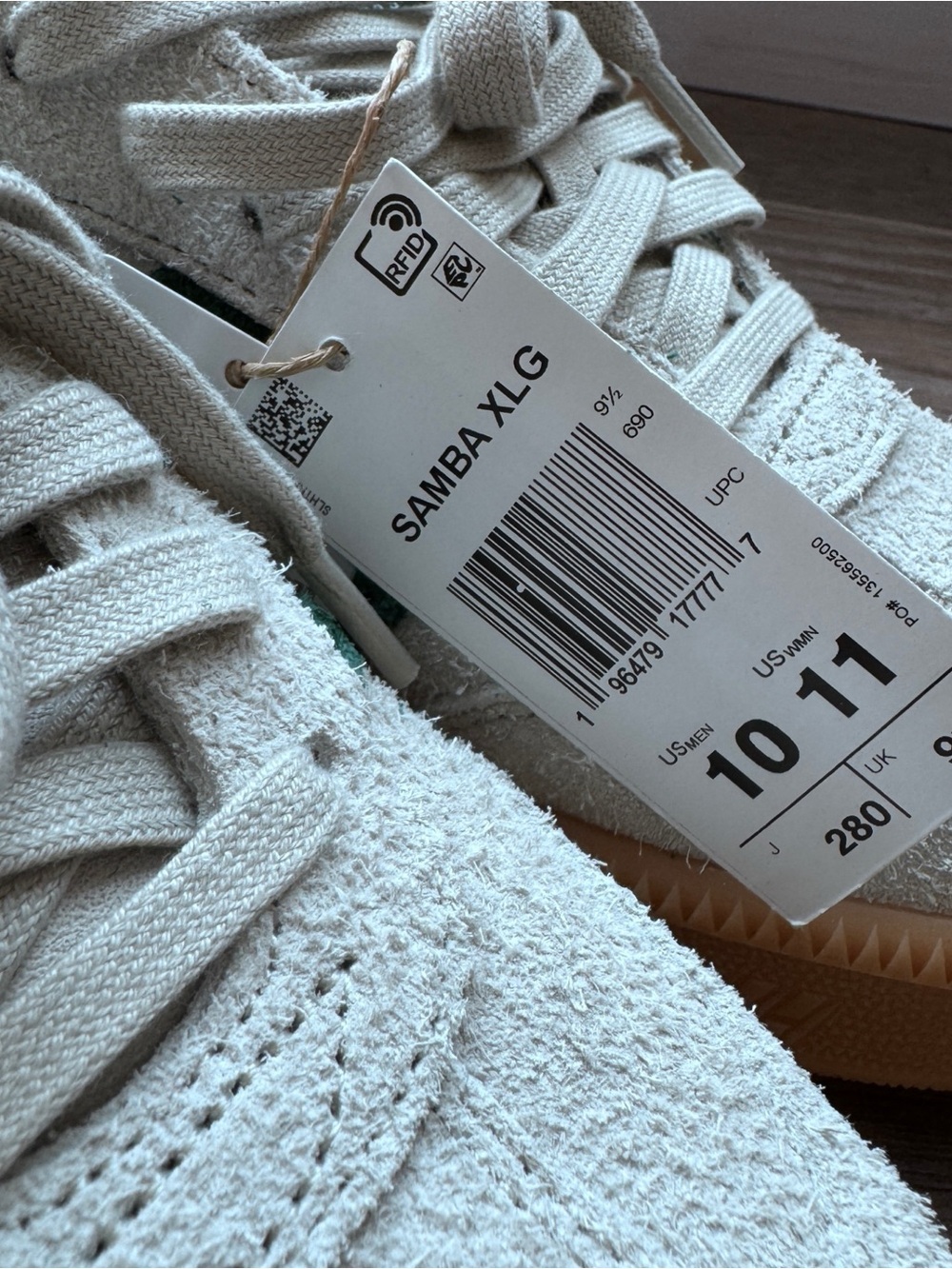 adidas Samba XLG Cream Suede with Dark Green Stripes and Gum Sole Size 10 - Picture 9 of 14